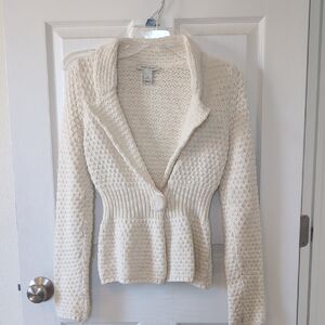 White House Black Market Cream Cardigan with Button Detail